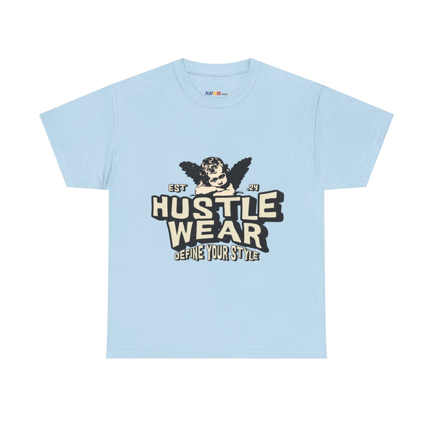 Vintage Angel Graphic T-Shirt – Hustle Wear Style, Casual Streetwear Tee, Unisex Cotton Top Light Blue