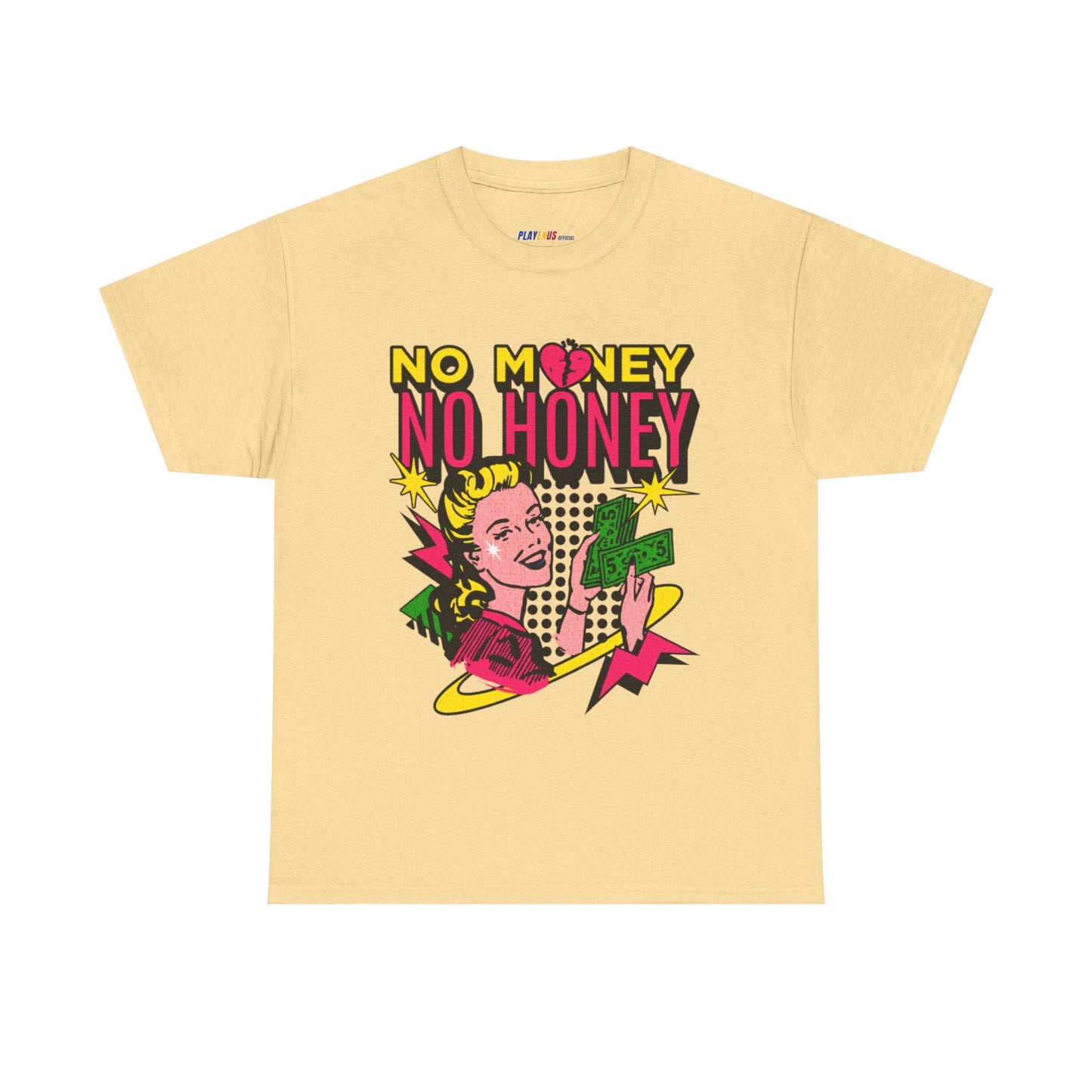 Playful Retro Graphic Tee - 'No Money No Honey' Yellow Haze
