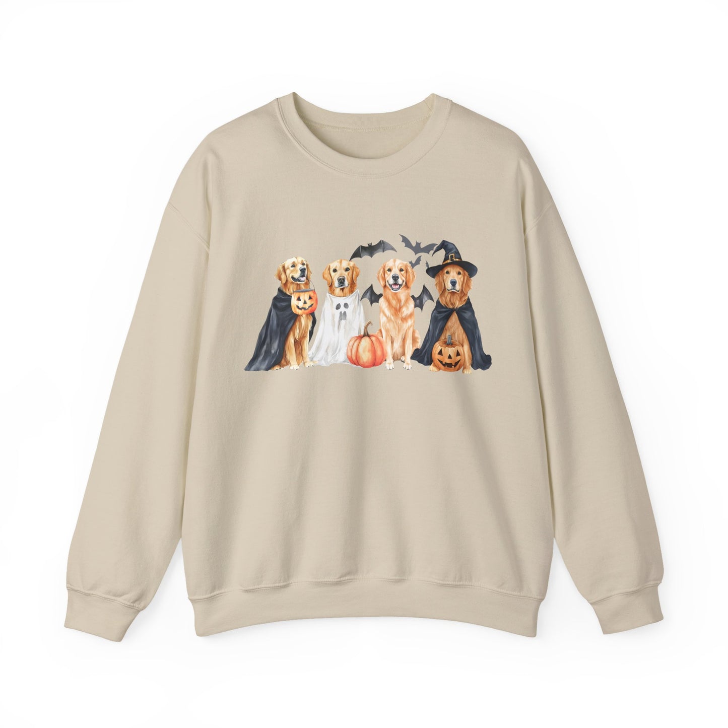 Halloween Golden Retriever Pullover Sweatshirt with Pumpkin & Ghost Design Sand