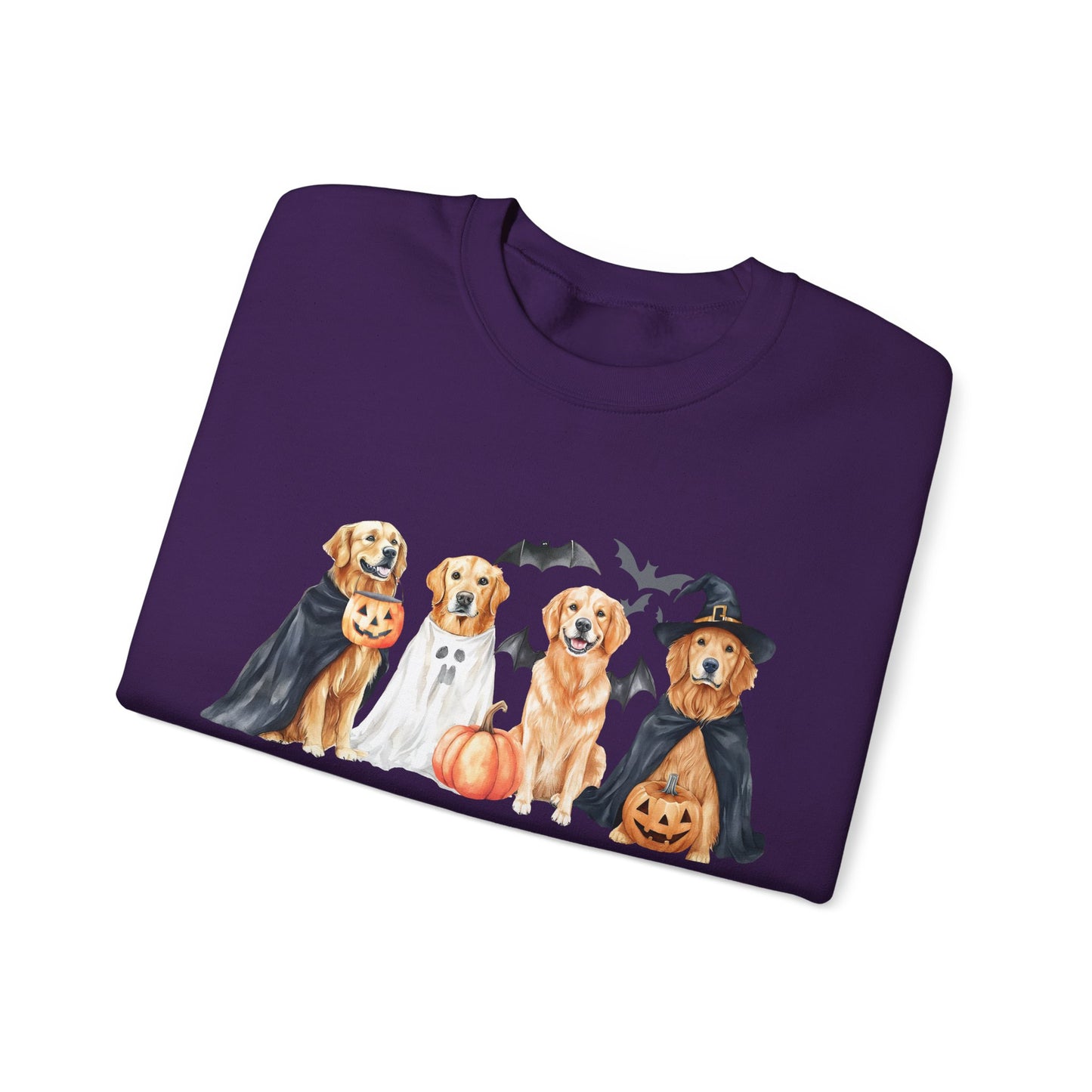Halloween Golden Retriever Pullover Sweatshirt with Pumpkin & Ghost Design Red
