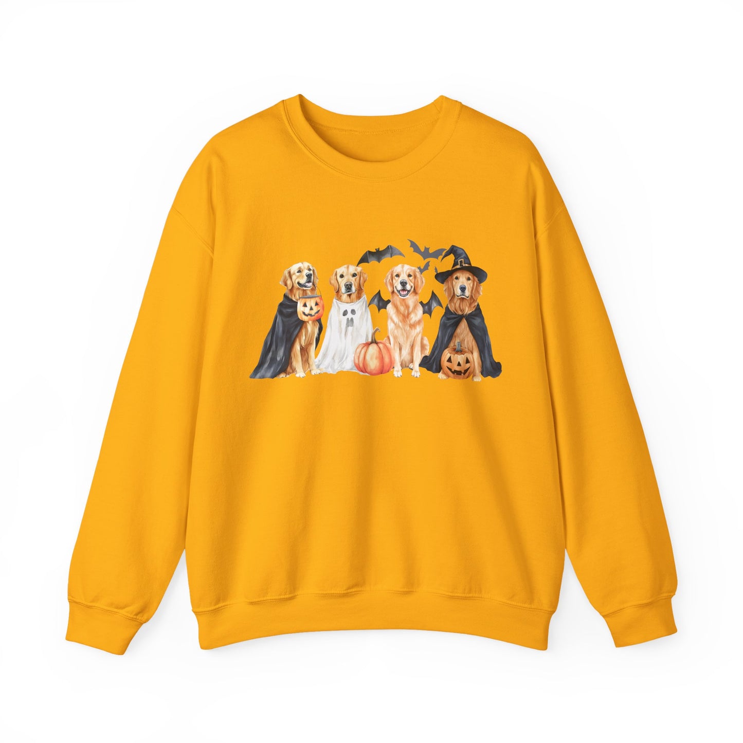 Halloween Golden Retriever Pullover Sweatshirt with Pumpkin & Ghost Design Gold