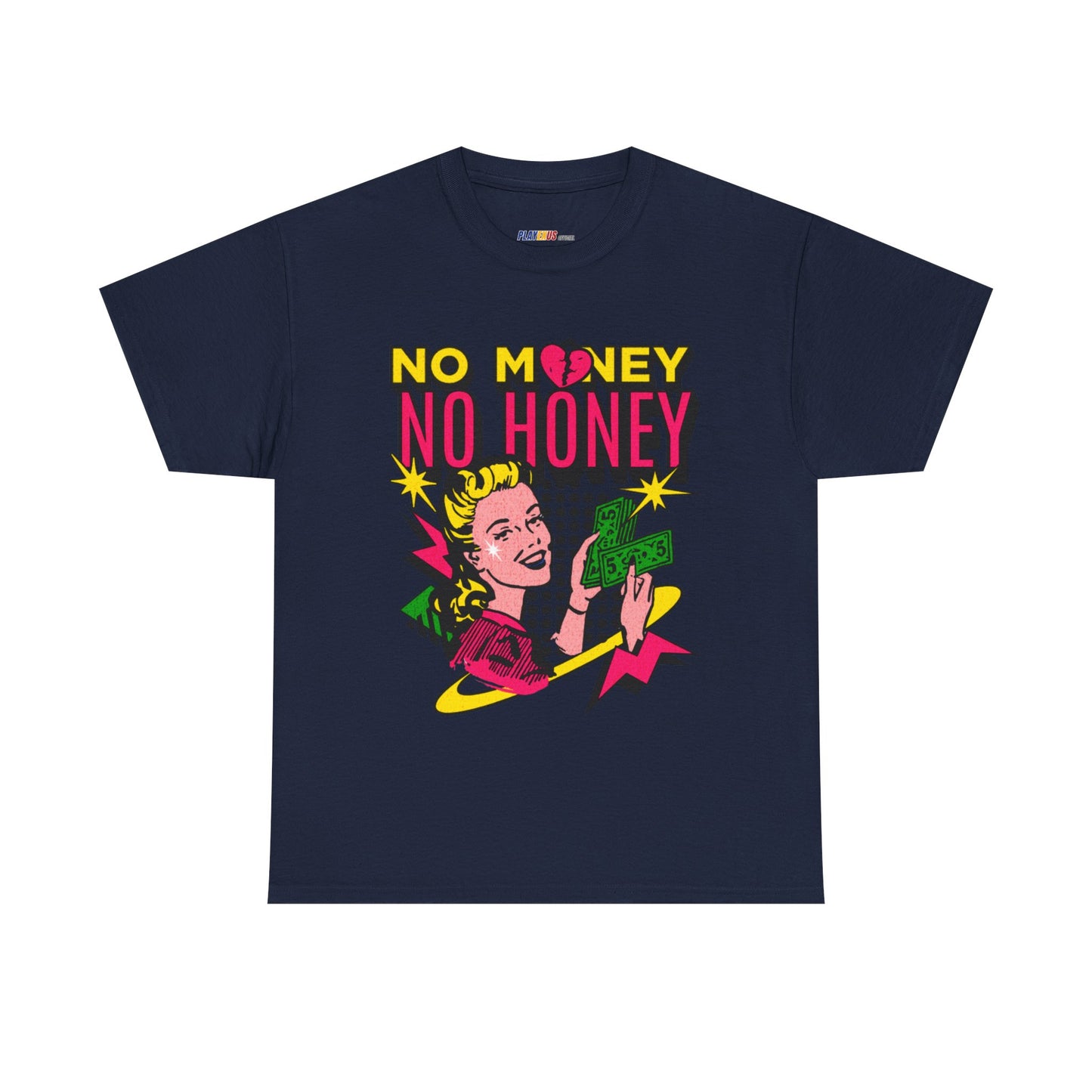 Playful Retro Graphic Tee - 'No Money No Honey' Navy