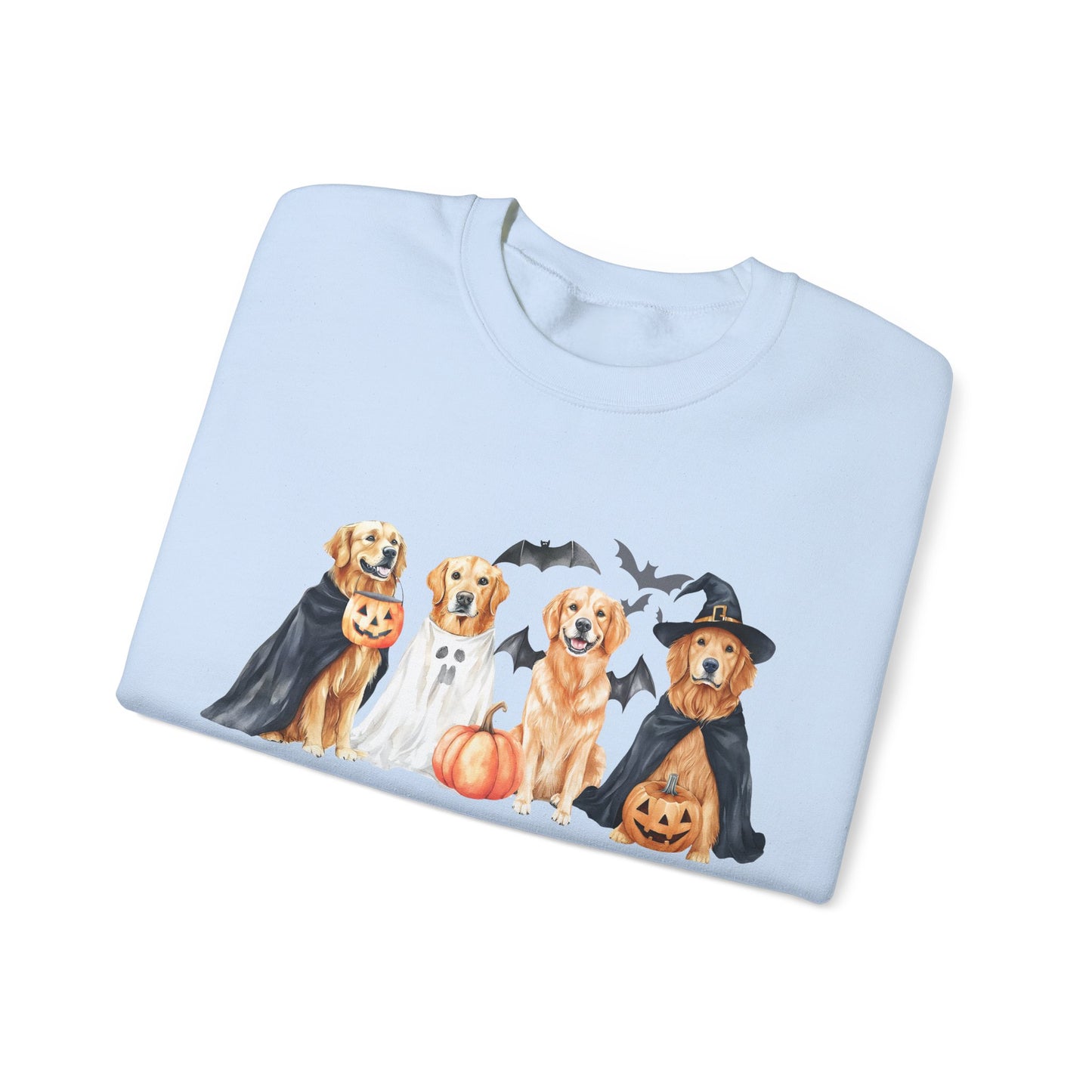 Halloween Golden Retriever Pullover Sweatshirt with Pumpkin & Ghost Design Red
