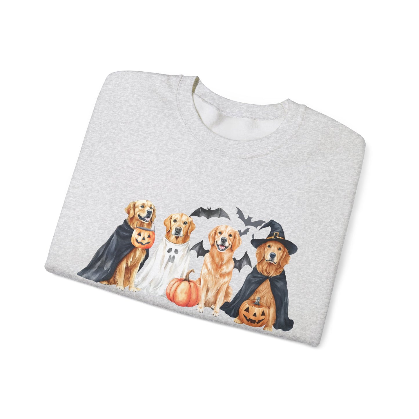 Halloween Golden Retriever Pullover Sweatshirt with Pumpkin & Ghost Design Red