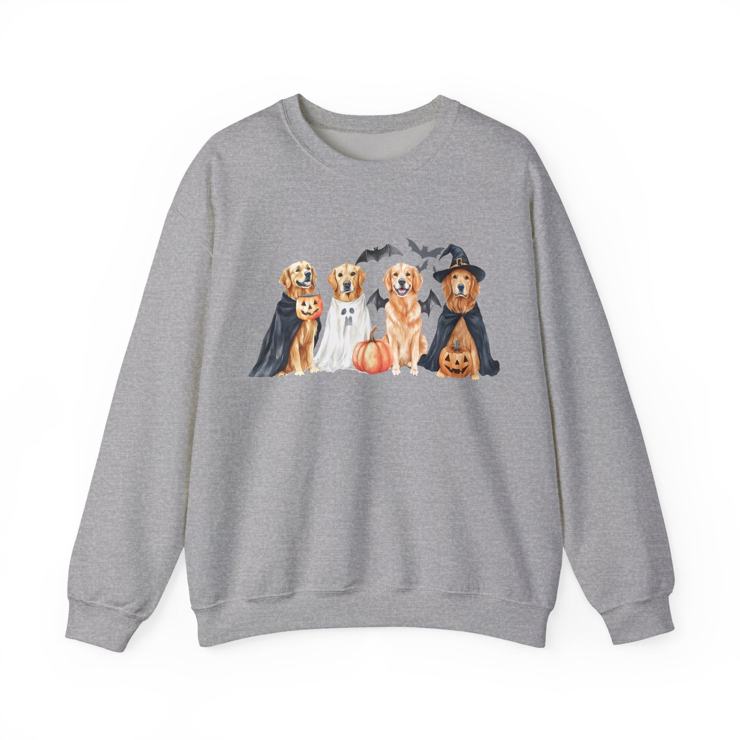 Halloween Golden Retriever Pullover Sweatshirt with Pumpkin & Ghost Design Sport Grey