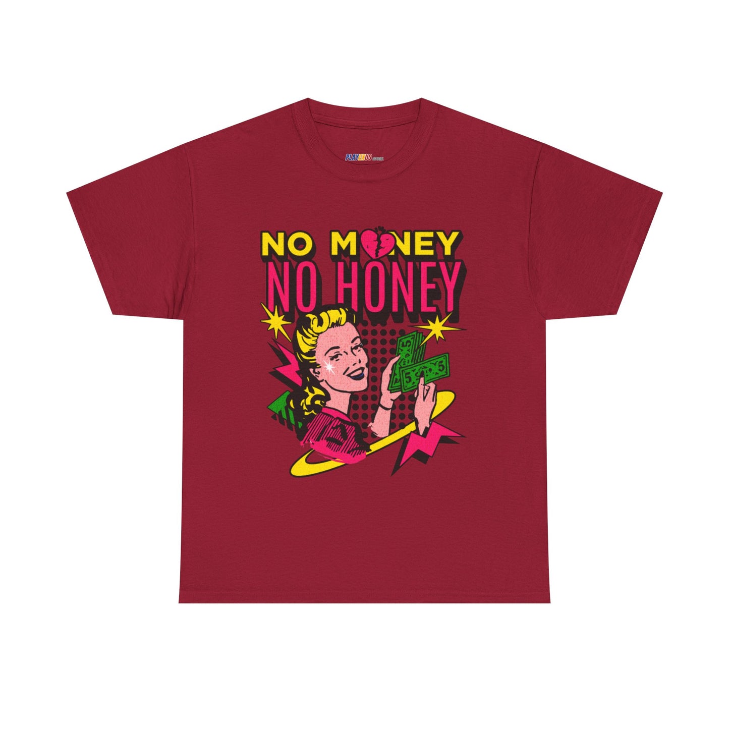 Playful Retro Graphic Tee - 'No Money No Honey' Cardinal Red
