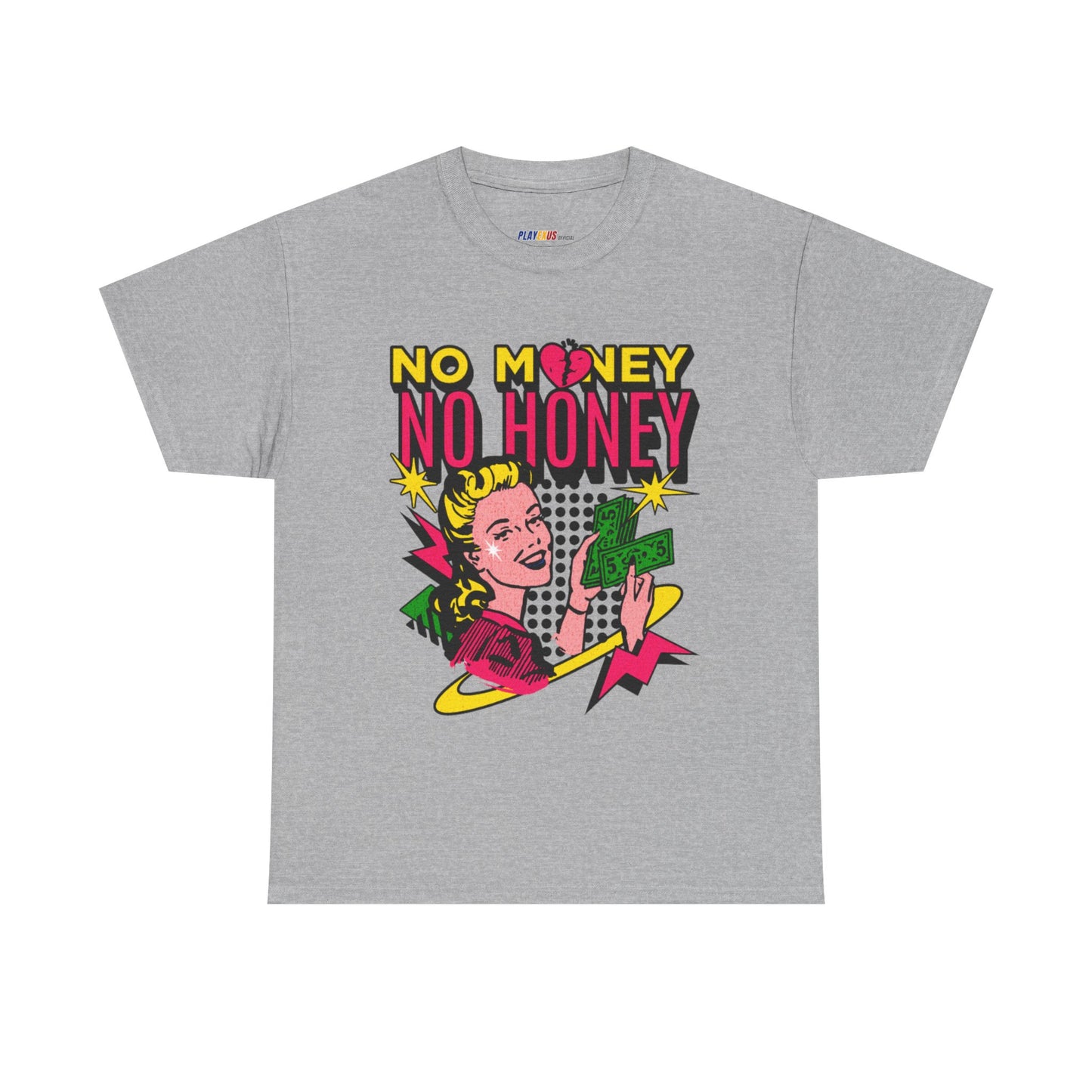 Playful Retro Graphic Tee - 'No Money No Honey' Sport Grey