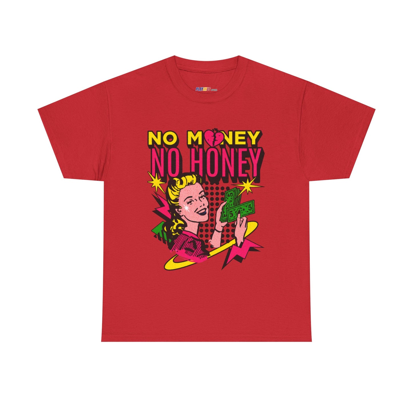 Playful Retro Graphic Tee - 'No Money No Honey' Red