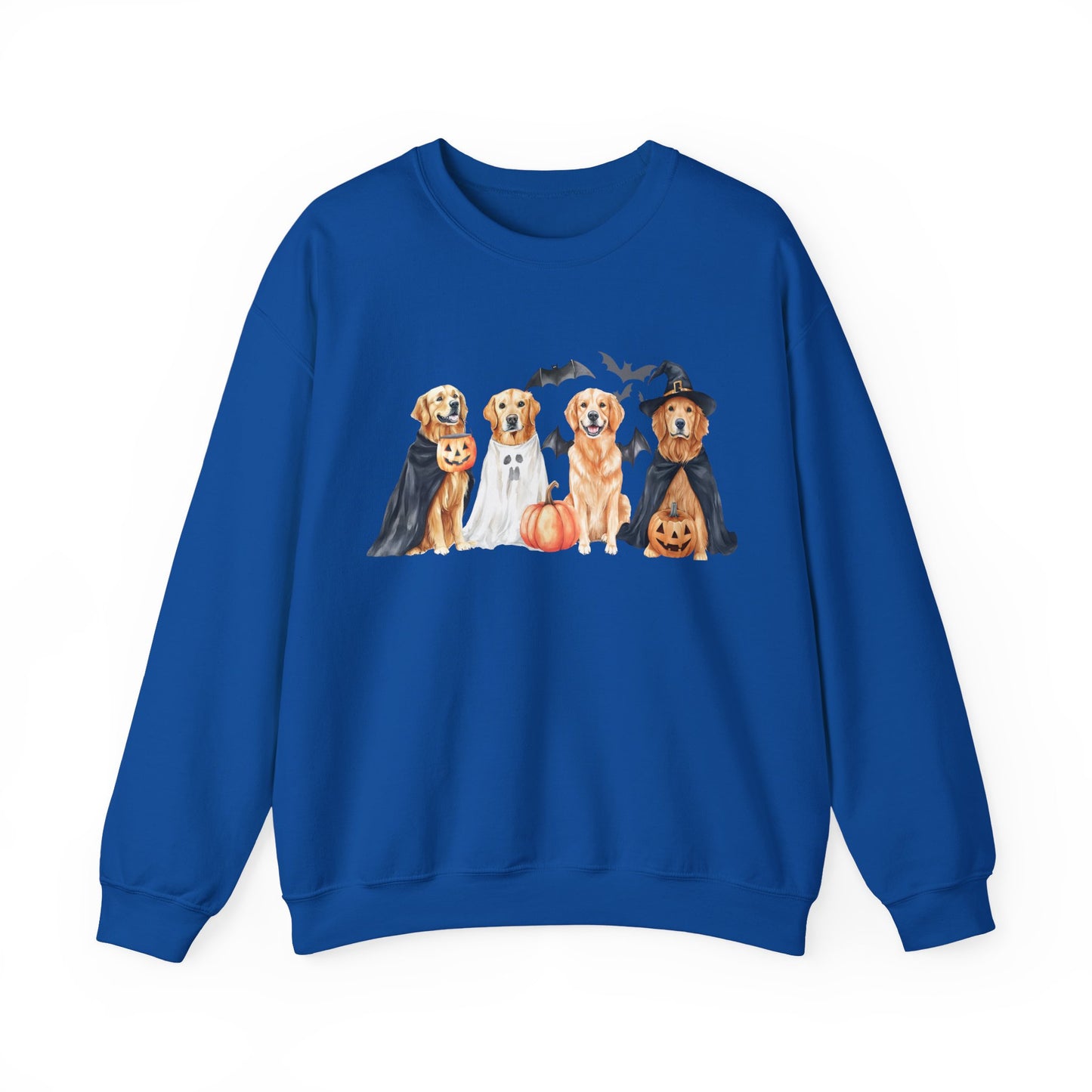 Halloween Golden Retriever Pullover Sweatshirt with Pumpkin & Ghost Design Royal