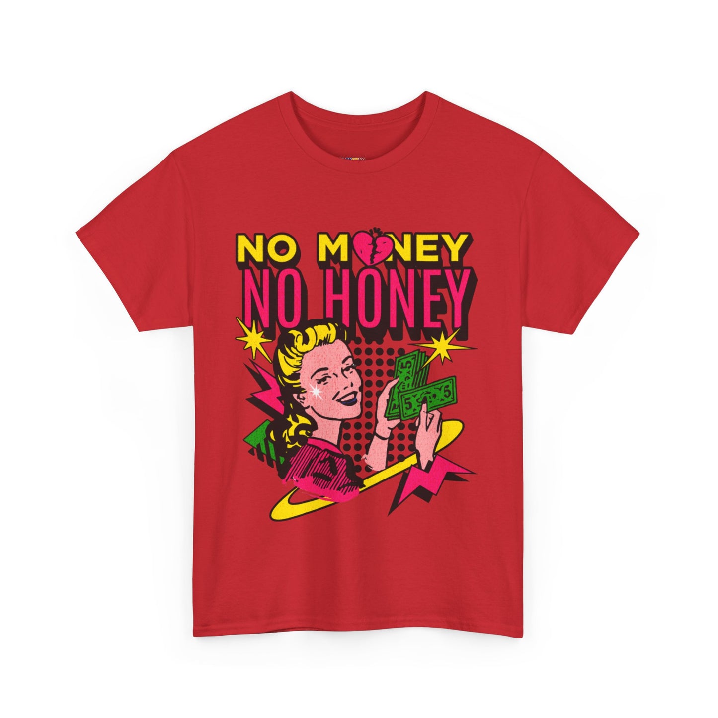 Playful Retro Graphic Tee - 'No Money No Honey' Cardinal Red