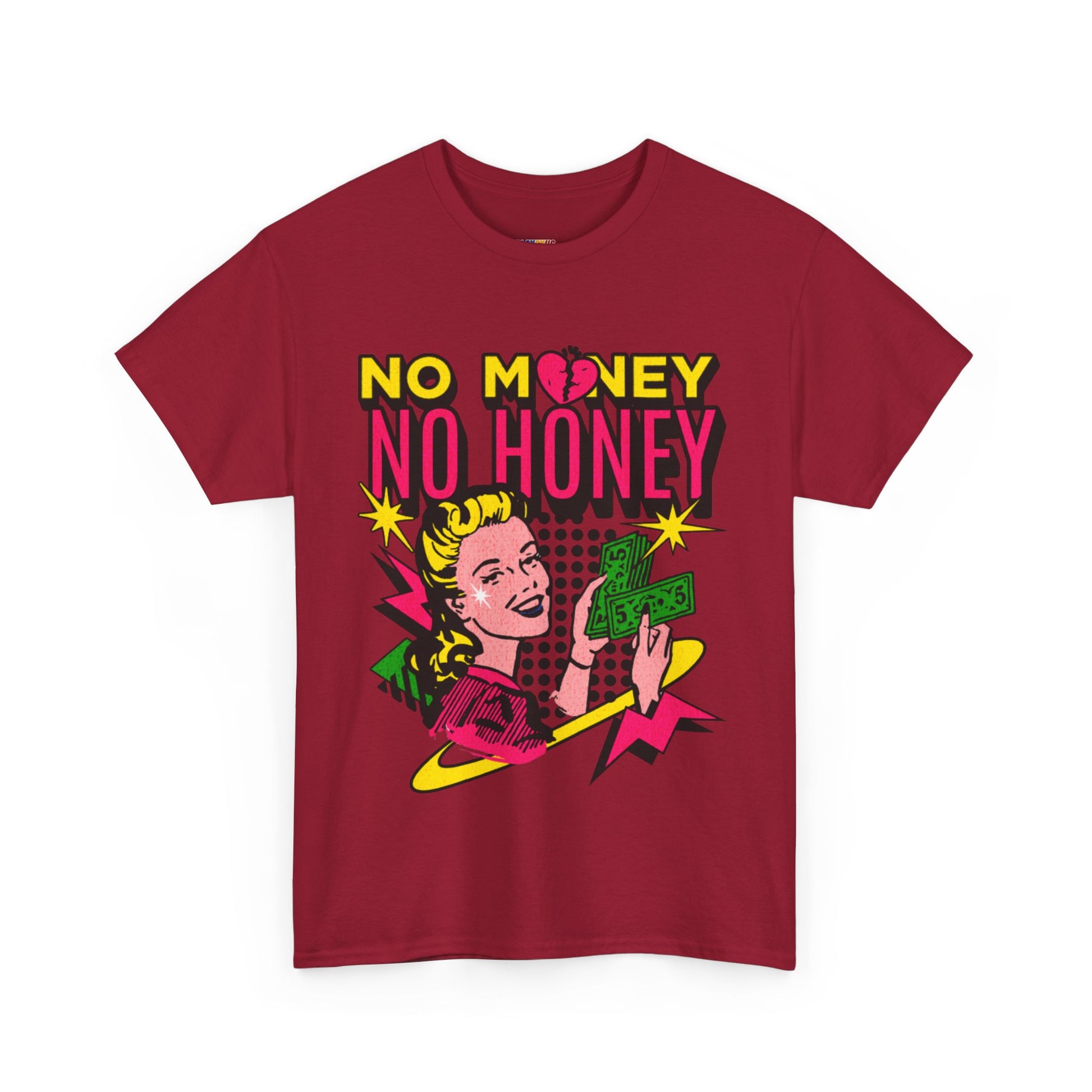 Playful Retro Graphic Tee - 'No Money No Honey' Cardinal Red