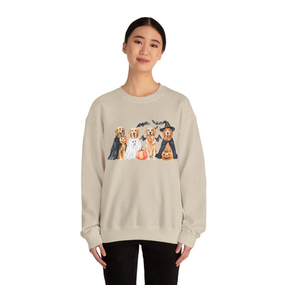 Halloween Golden Retriever Pullover Sweatshirt with Pumpkin & Ghost Design Red