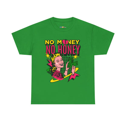 Playful Retro Graphic Tee - 'No Money No Honey' Irish Green