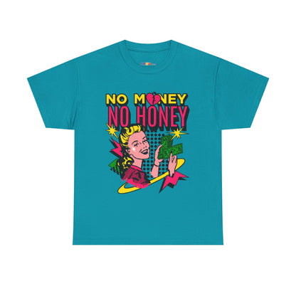 Playful Retro Graphic Tee - 'No Money No Honey' Tropical Blue