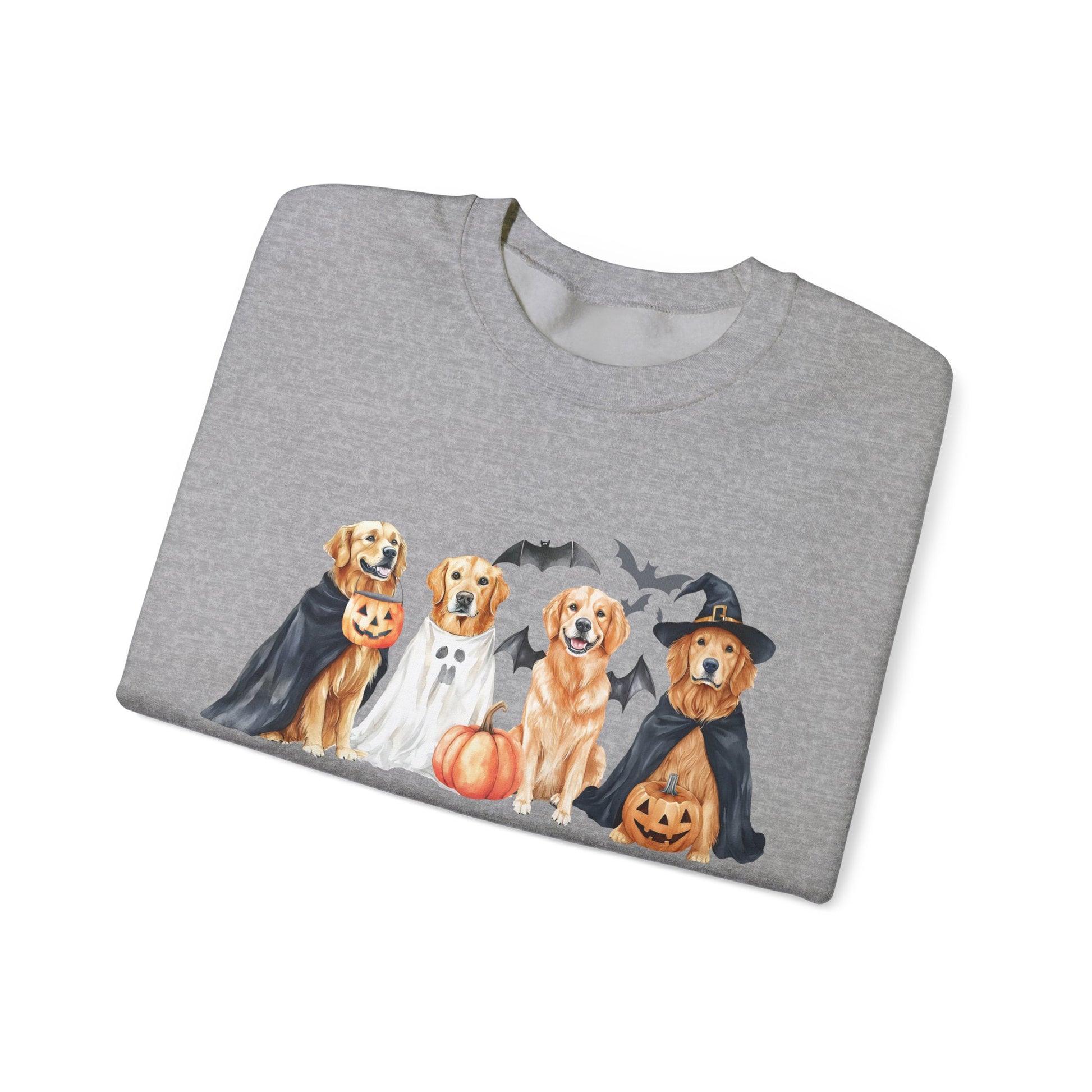 Halloween Golden Retriever Pullover Sweatshirt with Pumpkin & Ghost Design Red
