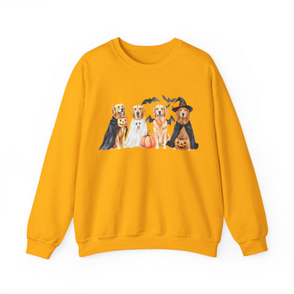 Halloween Golden Retriever Pullover Sweatshirt with Pumpkin & Ghost Design Gold