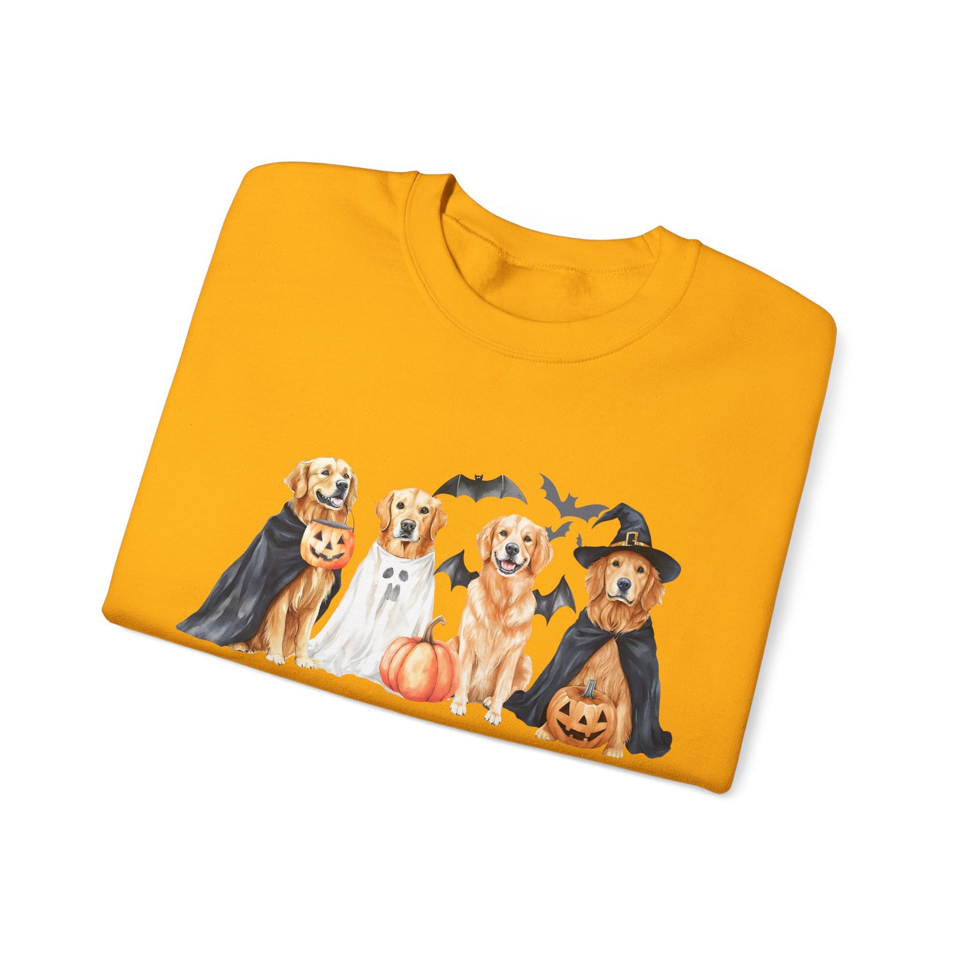 Halloween Golden Retriever Pullover Sweatshirt with Pumpkin & Ghost Design Red