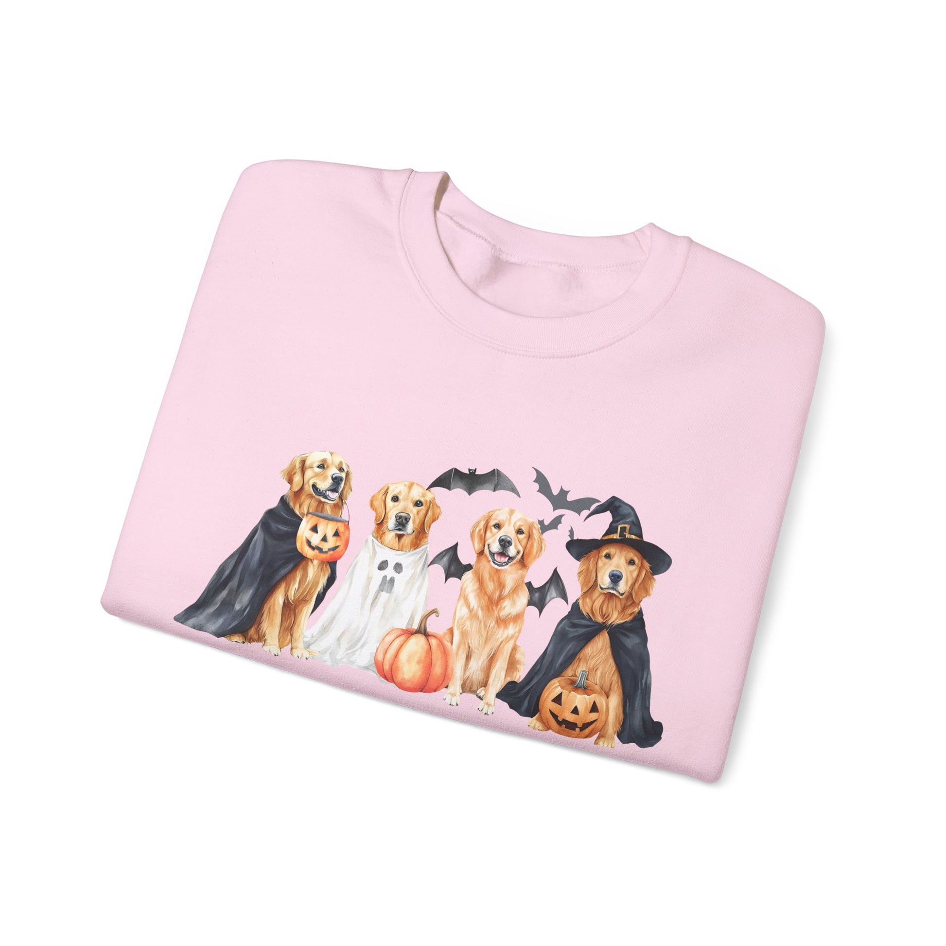 Halloween Golden Retriever Pullover Sweatshirt with Pumpkin & Ghost Design Red