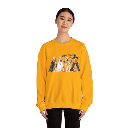 Halloween Golden Retriever Pullover Sweatshirt with Pumpkin & Ghost Design Red