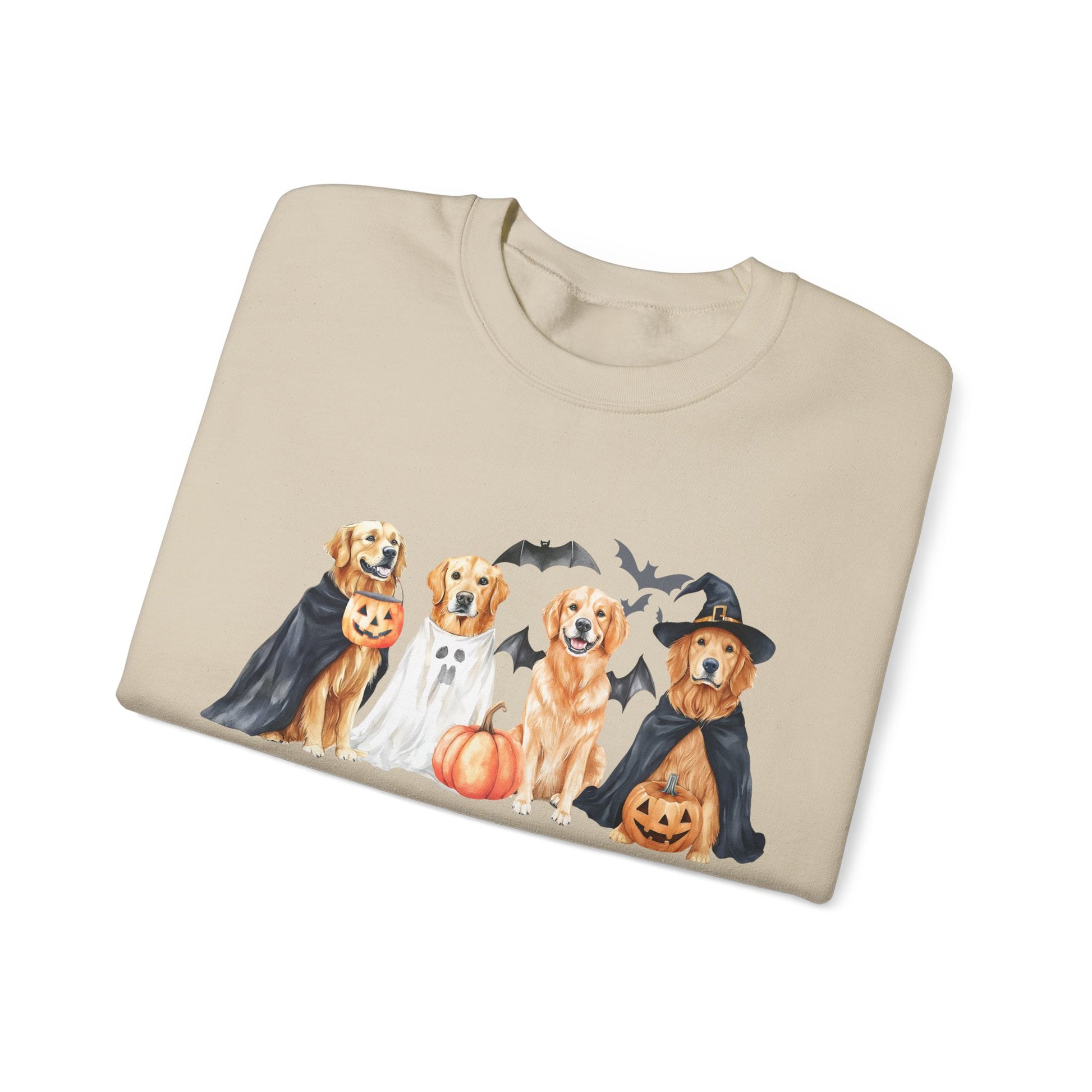 Halloween Golden Retriever Pullover Sweatshirt with Pumpkin & Ghost Design Red