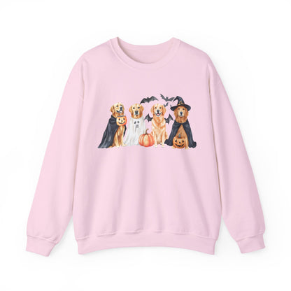 Halloween Golden Retriever Pullover Sweatshirt with Pumpkin & Ghost Design Light Pink