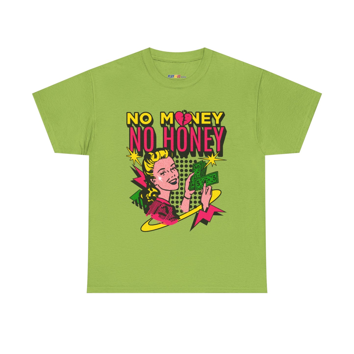Playful Retro Graphic Tee - 'No Money No Honey' Kiwi