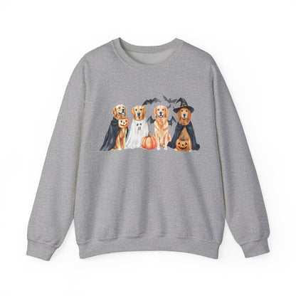 Halloween Golden Retriever Pullover Sweatshirt with Pumpkin & Ghost Design Sport Grey