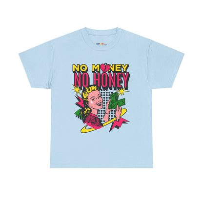 Playful Retro Graphic Tee - 'No Money No Honey' Light Blue
