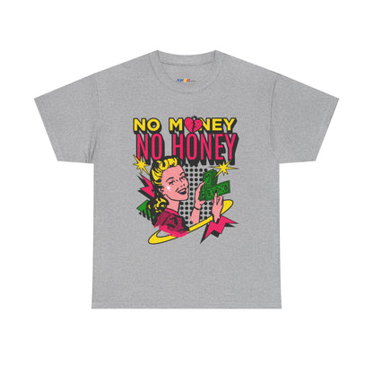 Playful Retro Graphic Tee - 'No Money No Honey' Sport Grey