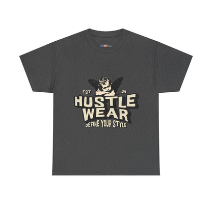 Vintage Angel Graphic T-Shirt – Hustle Wear Style, Casual Streetwear Tee, Unisex Cotton Top Dark Heather