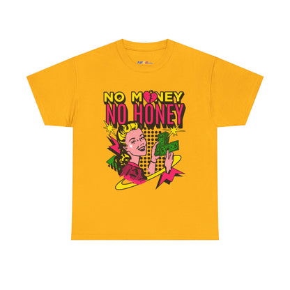 Playful Retro Graphic Tee - 'No Money No Honey' Gold