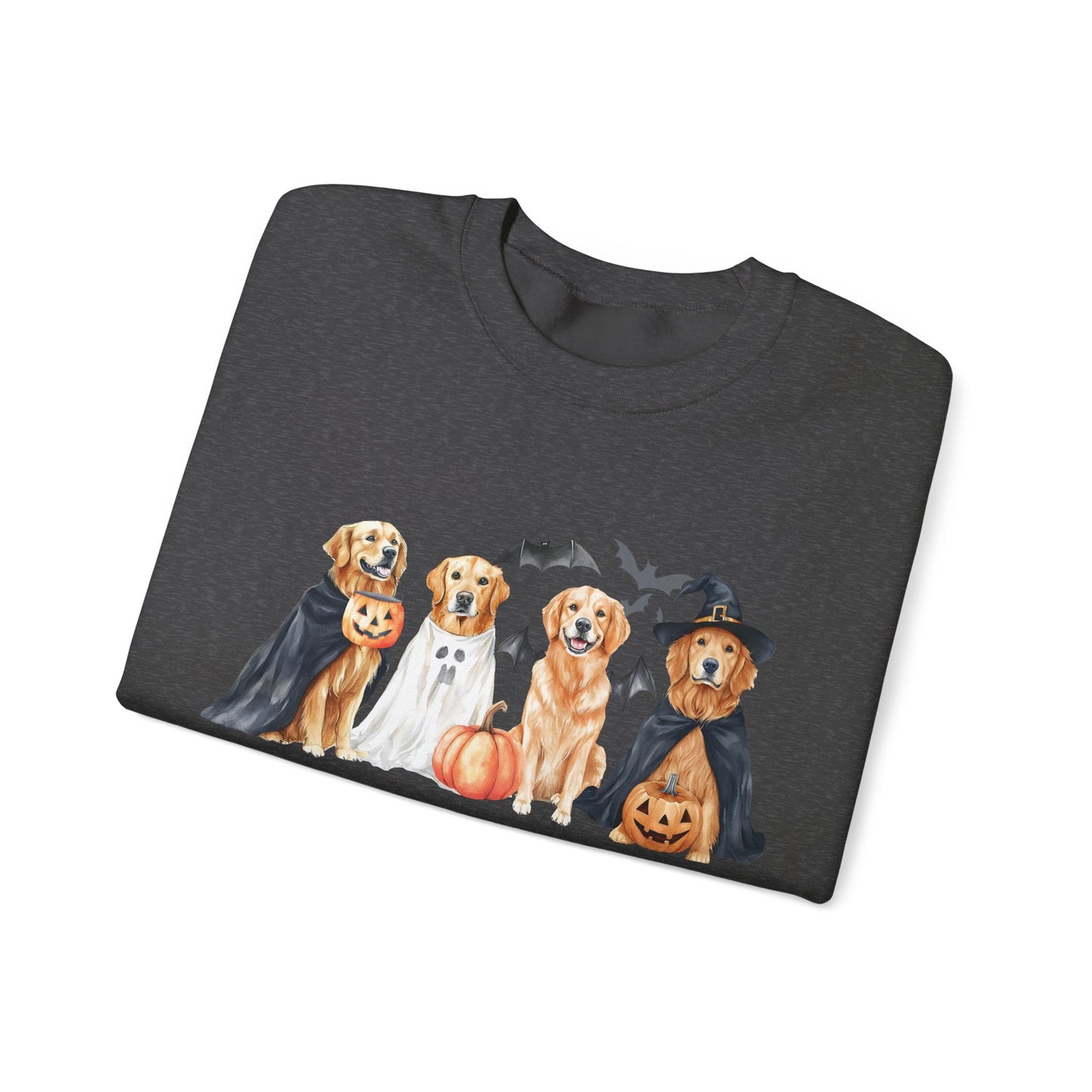 Halloween Golden Retriever Pullover Sweatshirt with Pumpkin & Ghost Design Red