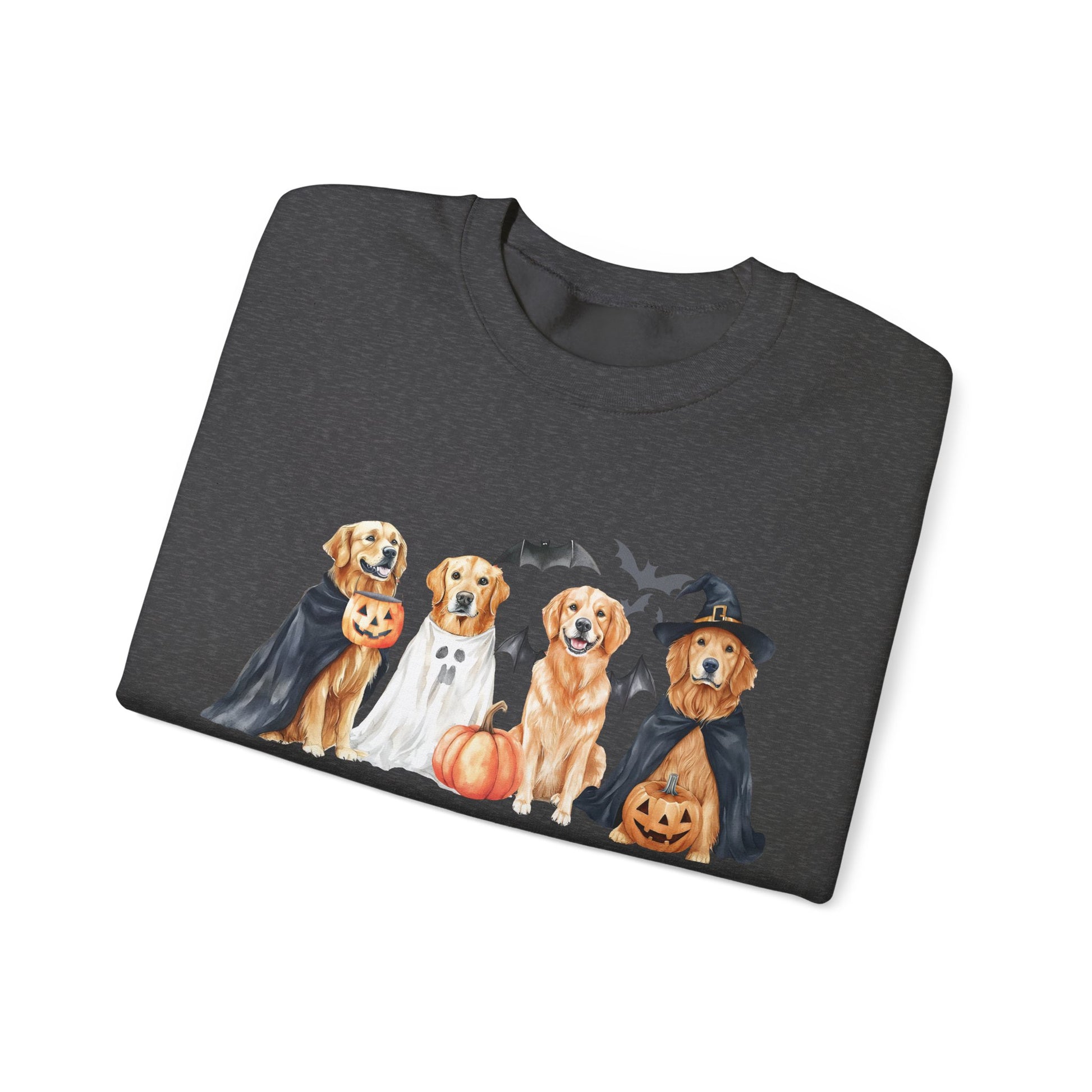 Halloween Golden Retriever Pullover Sweatshirt with Pumpkin & Ghost Design Red