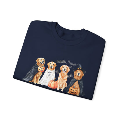 Halloween Golden Retriever Pullover Sweatshirt with Pumpkin & Ghost Design Red