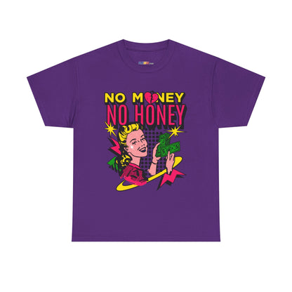 Playful Retro Graphic Tee - 'No Money No Honey' Purple